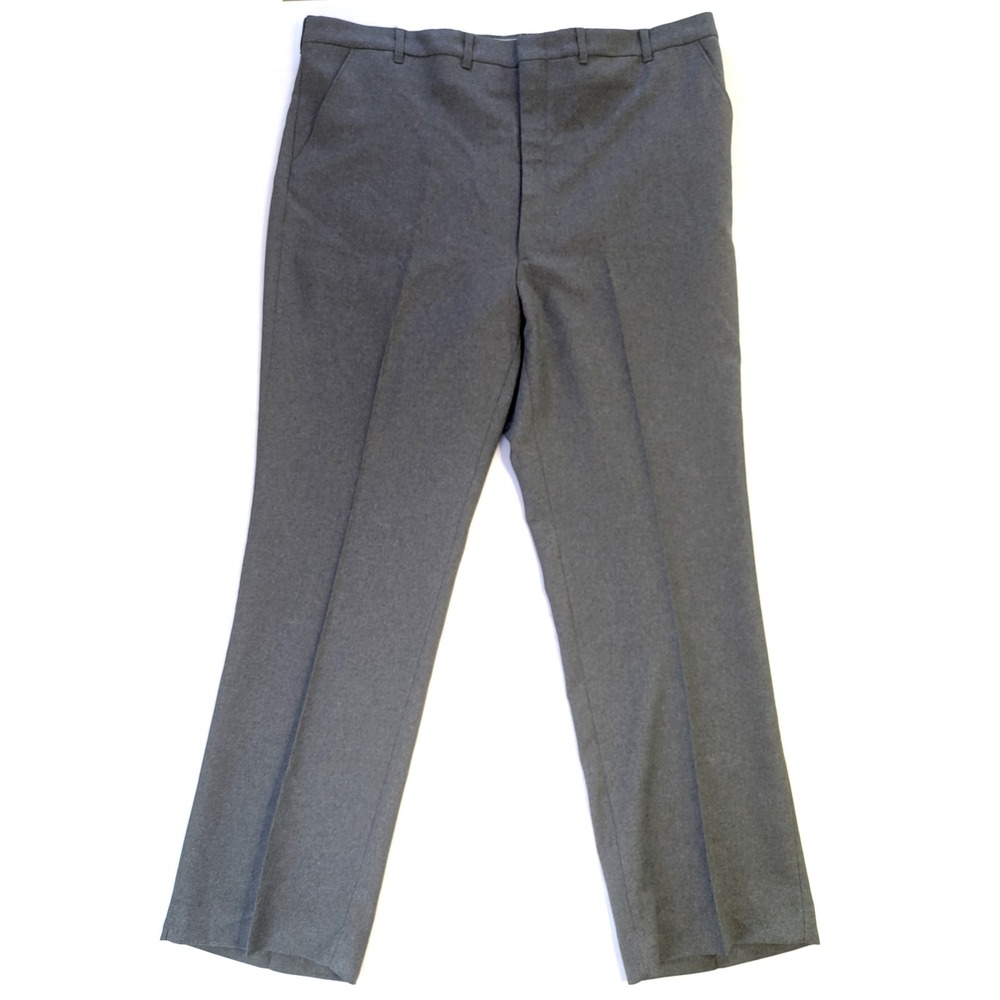 Vintage Perma-Prest Mens Grey Dress Slacks Full Fit Trevira Polyester 44x32 USA